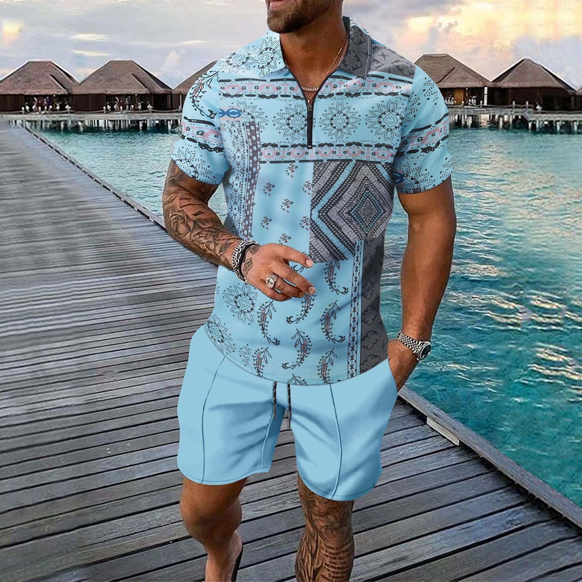 Short-sleeved Shorts Two-piece Sports And Leisure Men’s Suit - SW4 / S