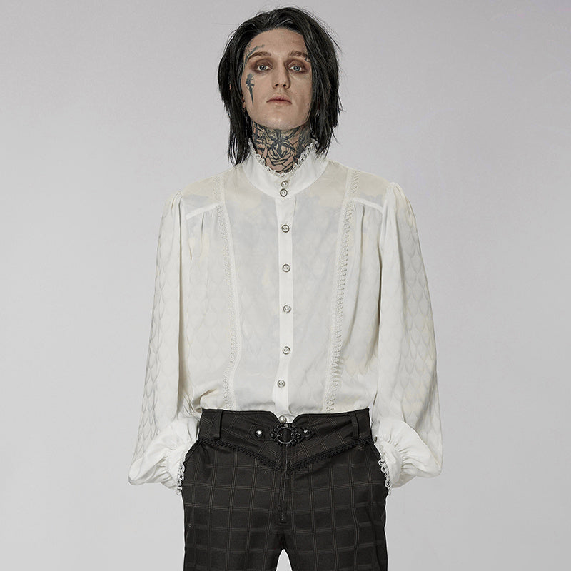 Men’s Retro Noble Dress Stand Collar Long Sleeve Shirt