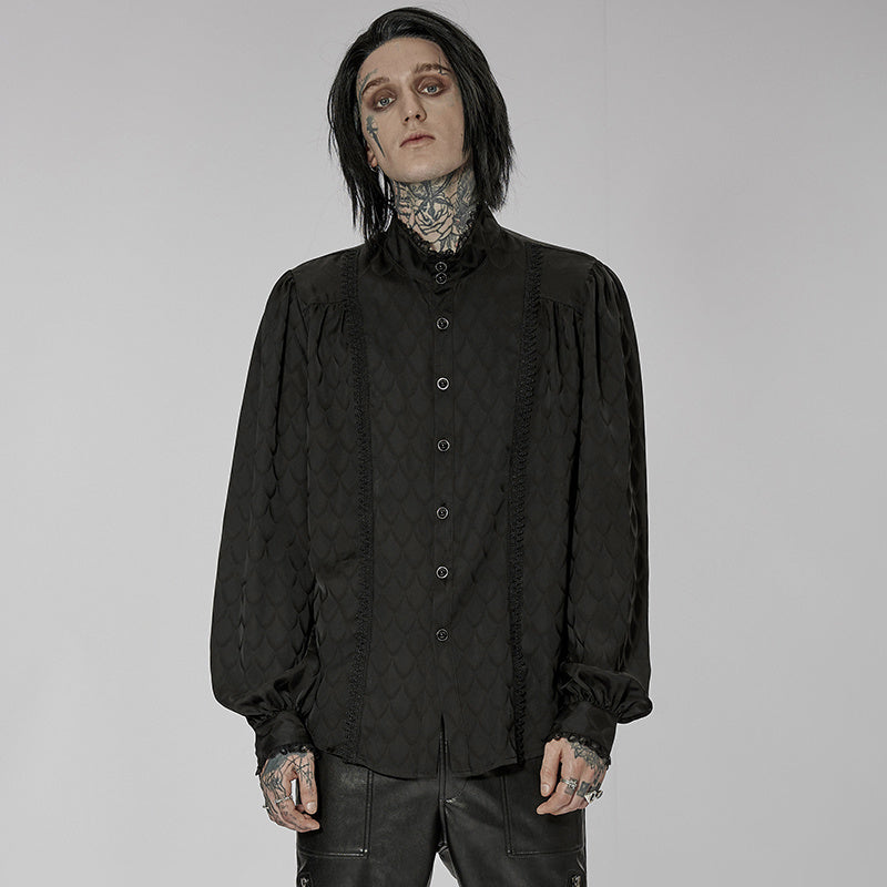 Men’s Retro Noble Dress Stand Collar Long Sleeve Shirt