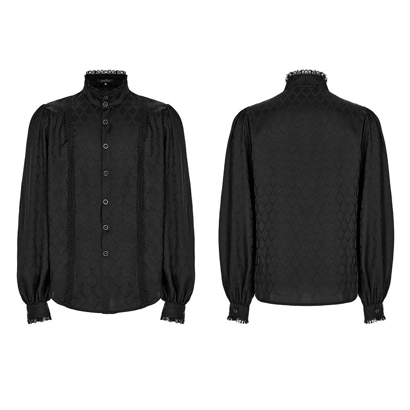 Men’s Retro Noble Dress Stand Collar Long Sleeve Shirt - Black / S