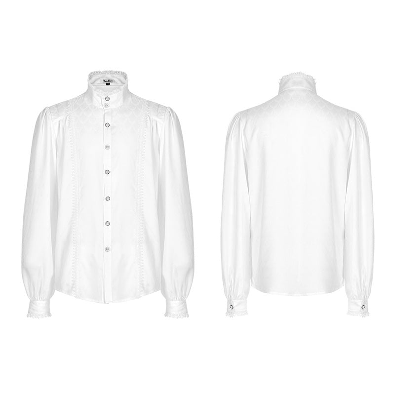 Men’s Retro Noble Dress Stand Collar Long Sleeve Shirt - White / XL