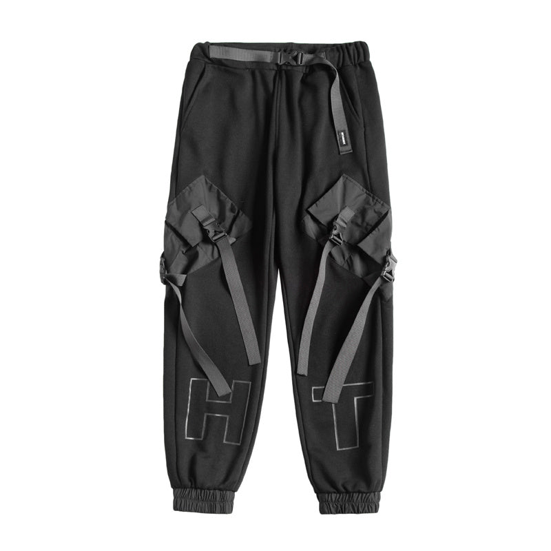 Men’s Loose Black Overalls Hip-hop Pocket Pants