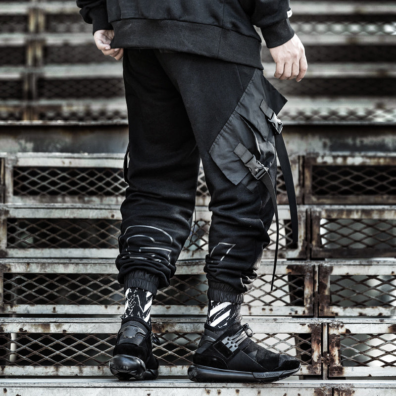 Men’s Loose Black Overalls Hip-hop Pocket Pants