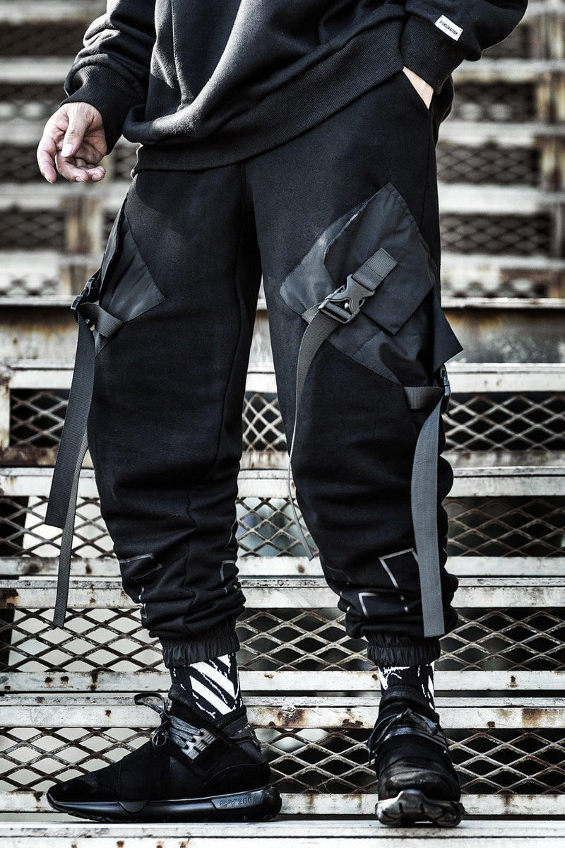 Men’s Loose Black Overalls Hip-hop Pocket Pants