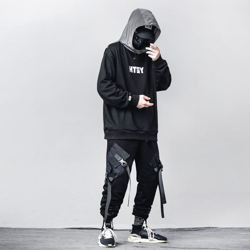 Men’s Loose Black Overalls Hip-hop Pocket Pants - Black / M