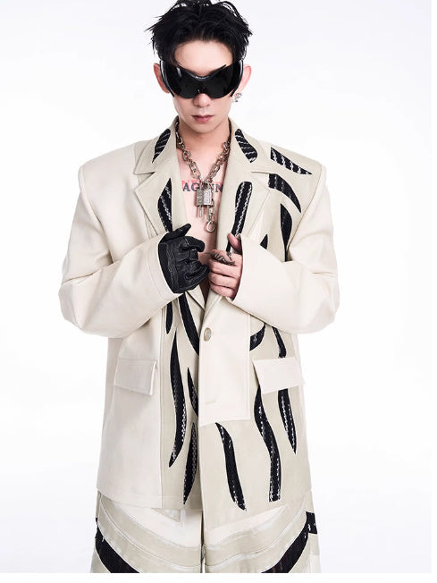 Patchwork Hollow-out Knitmesh PU Autumn And Winter Heavy Casual Pants