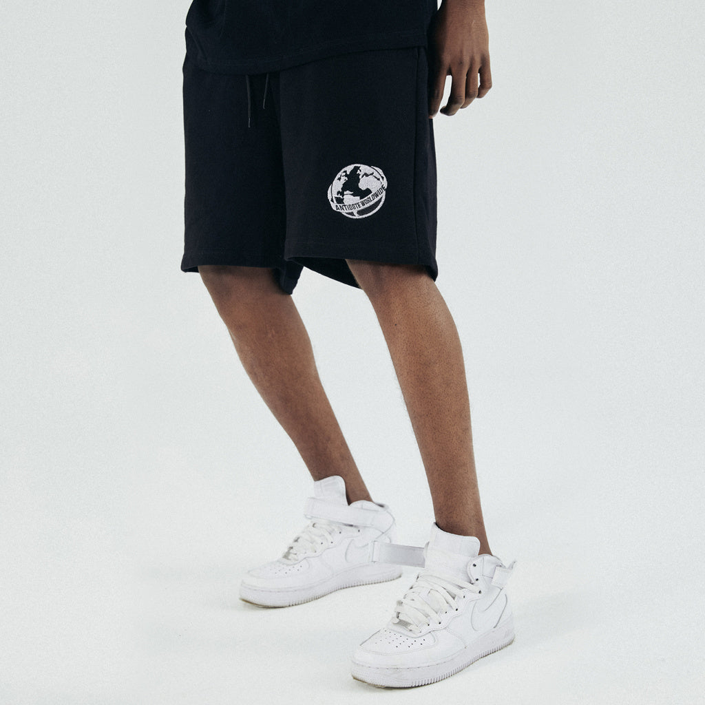 Embroidered Black And Green Loose Casual Shorts
