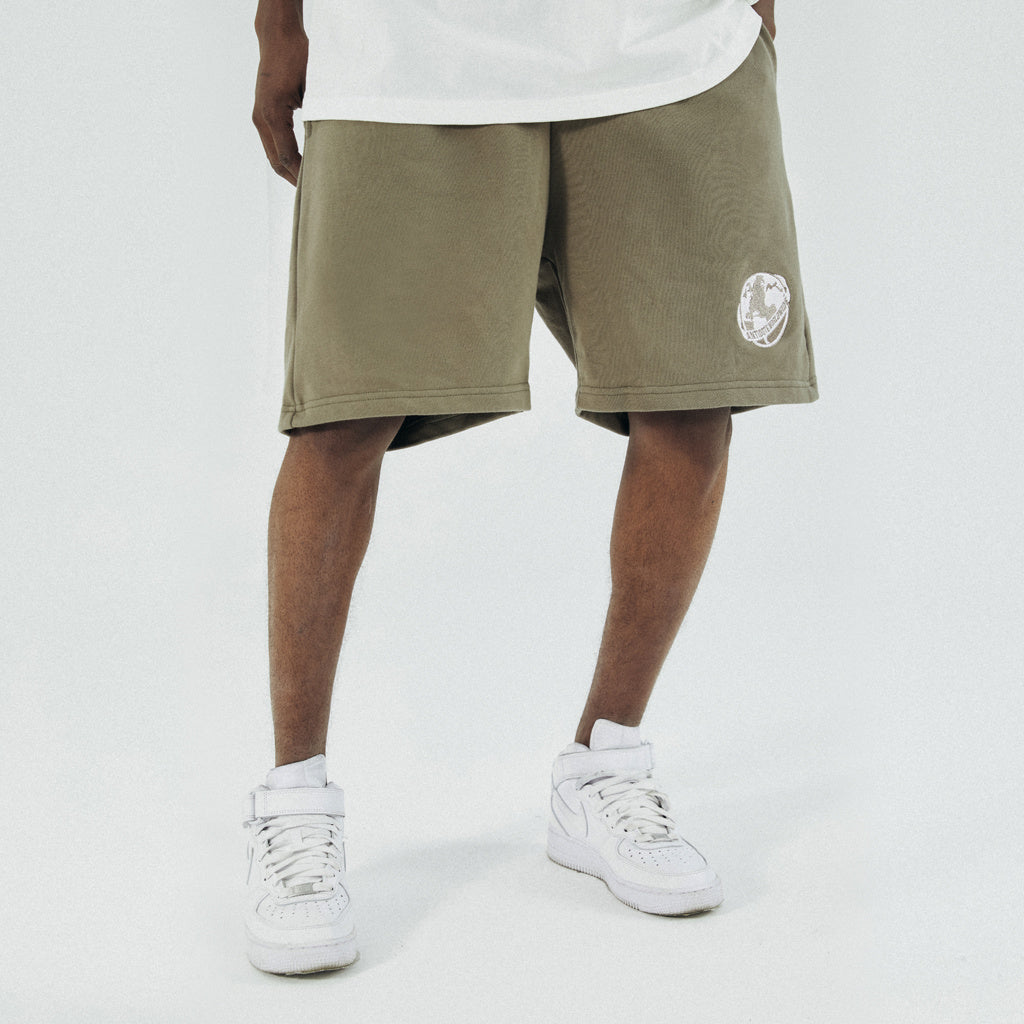 Embroidered Black And Green Loose Casual Shorts
