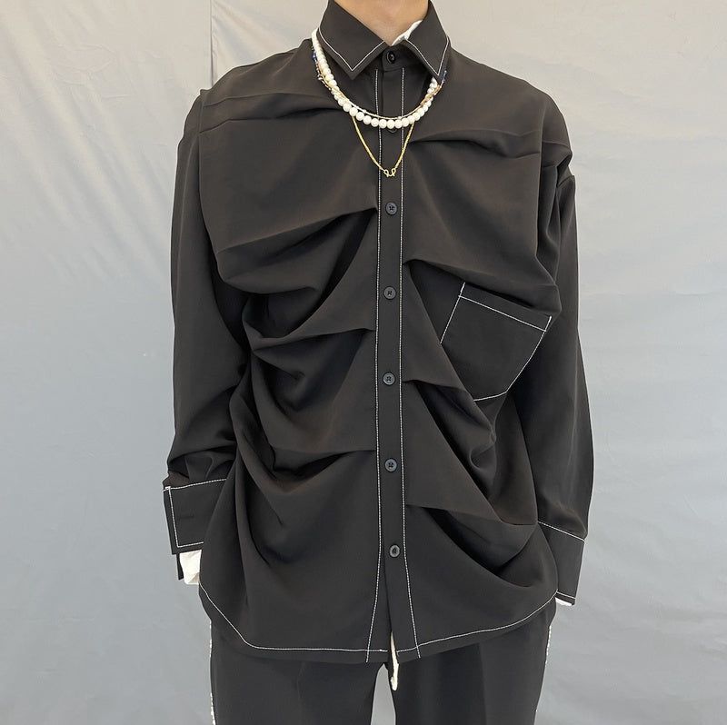 Irregular Twisted Shirt Drape Long-sleeved Shirt