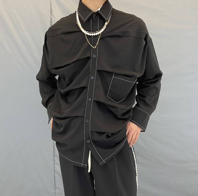 Irregular Twisted Shirt Drape Long-sleeved Shirt