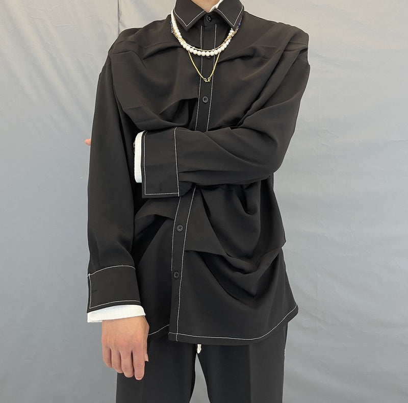 Irregular Twisted Shirt Drape Long-sleeved Shirt