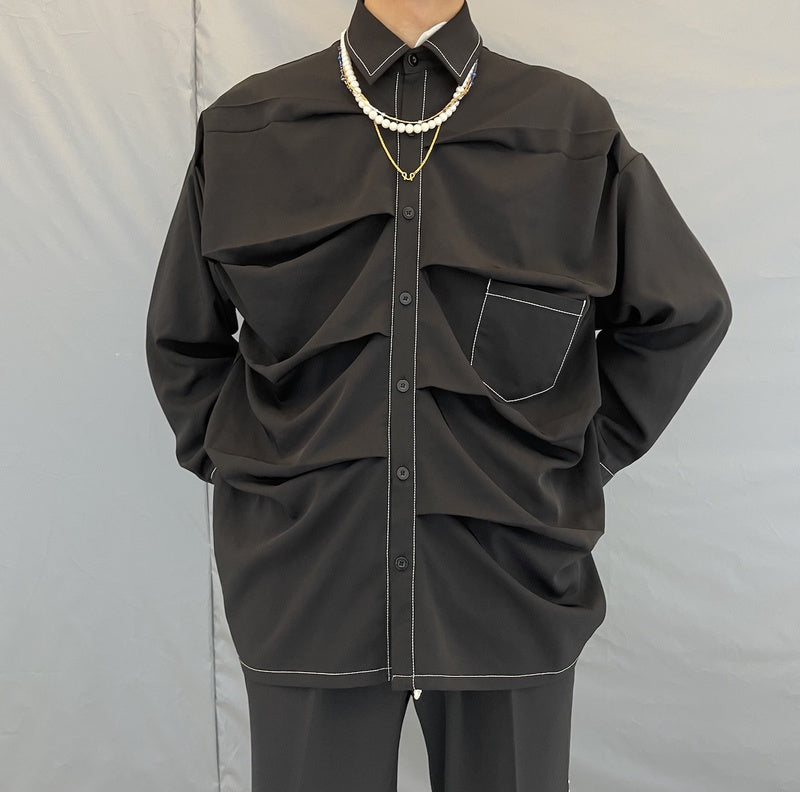 Irregular Twisted Shirt Drape Long-sleeved Shirt - Black / No.1