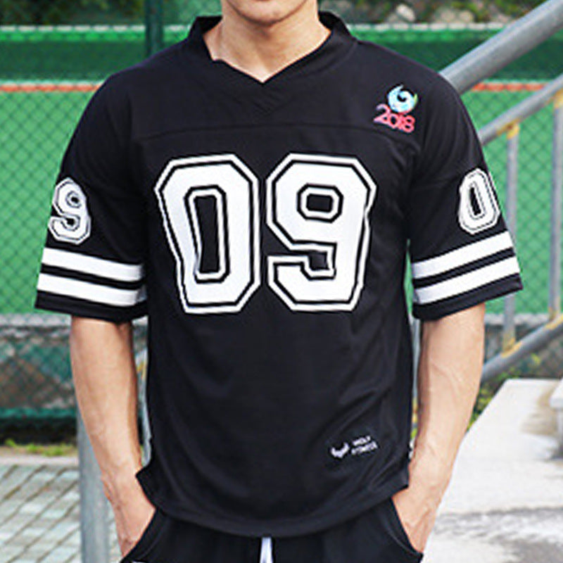Sports T-shirt Men’s Round Neck Loose Mesh Printing Quick-drying Clothes