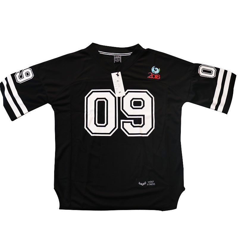 Sports T-shirt Men’s Round Neck Loose Mesh Printing Quick-drying Clothes - Black / M