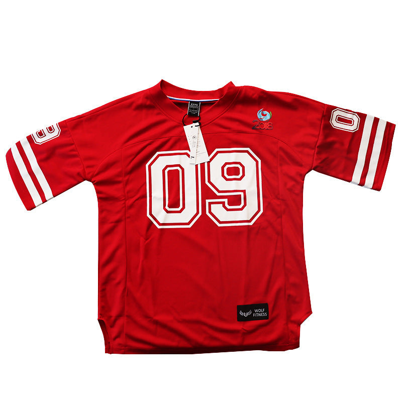 Sports T-shirt Men’s Round Neck Loose Mesh Printing Quick-drying Clothes - Red / M