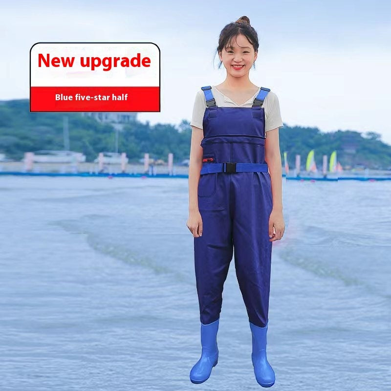 Women’s Thick Waterproof One-piece Half Body Rain Pants - Blue Five star Half body / 36