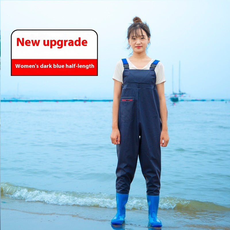 Women’s Thick Waterproof One-piece Half Body Rain Pants - Dark Blue For Women Half Body / 36