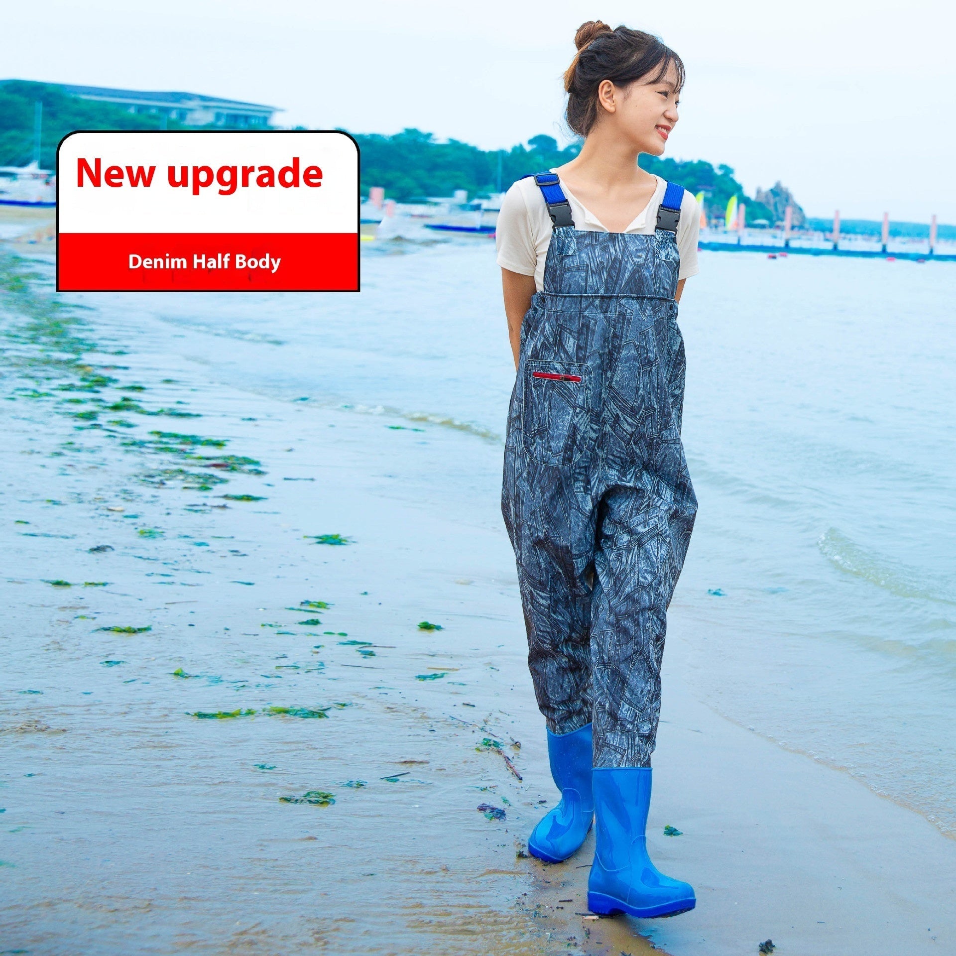 Women’s Thick Waterproof One-piece Half Body Rain Pants - Denim Half Body / 36