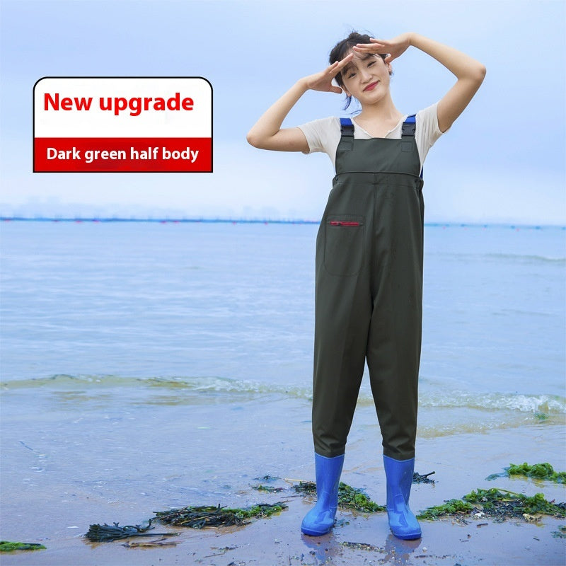Women’s Thick Waterproof One-piece Half Body Rain Pants - Female Dark Green Half body / 36