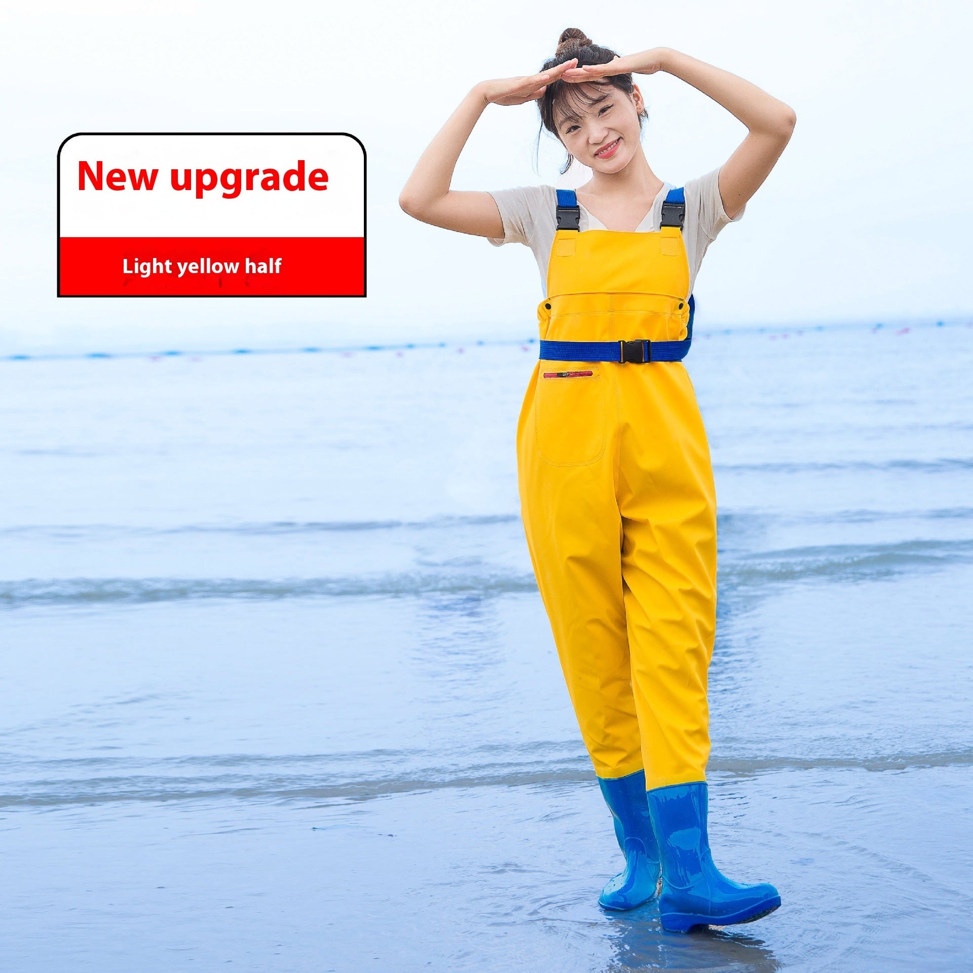 Women’s Thick Waterproof One-piece Half Body Rain Pants - Female Light Yellow Half Body / 36