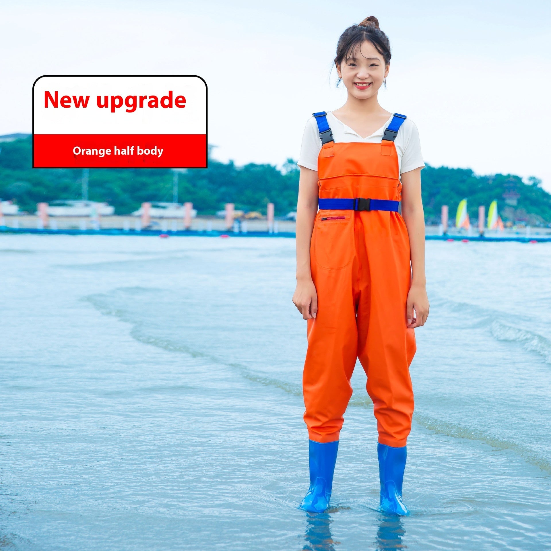 Women’s Thick Waterproof One-piece Half Body Rain Pants - Female Orange Half body / 36