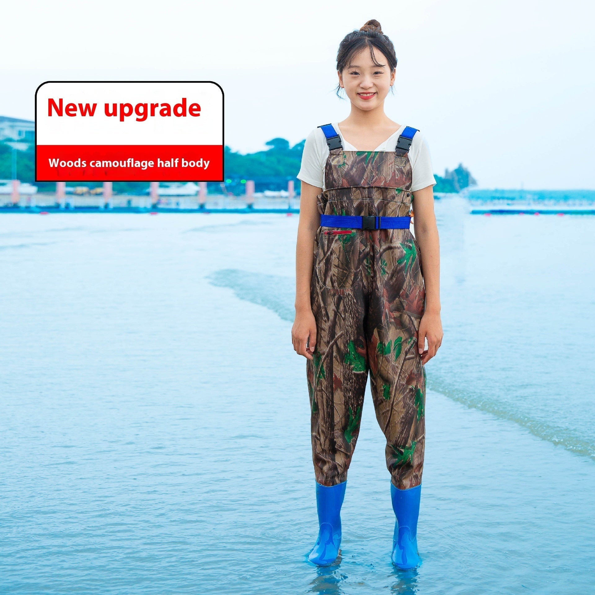 Women’s Thick Waterproof One-piece Half Body Rain Pants - Forest Camouflage Half body / 36