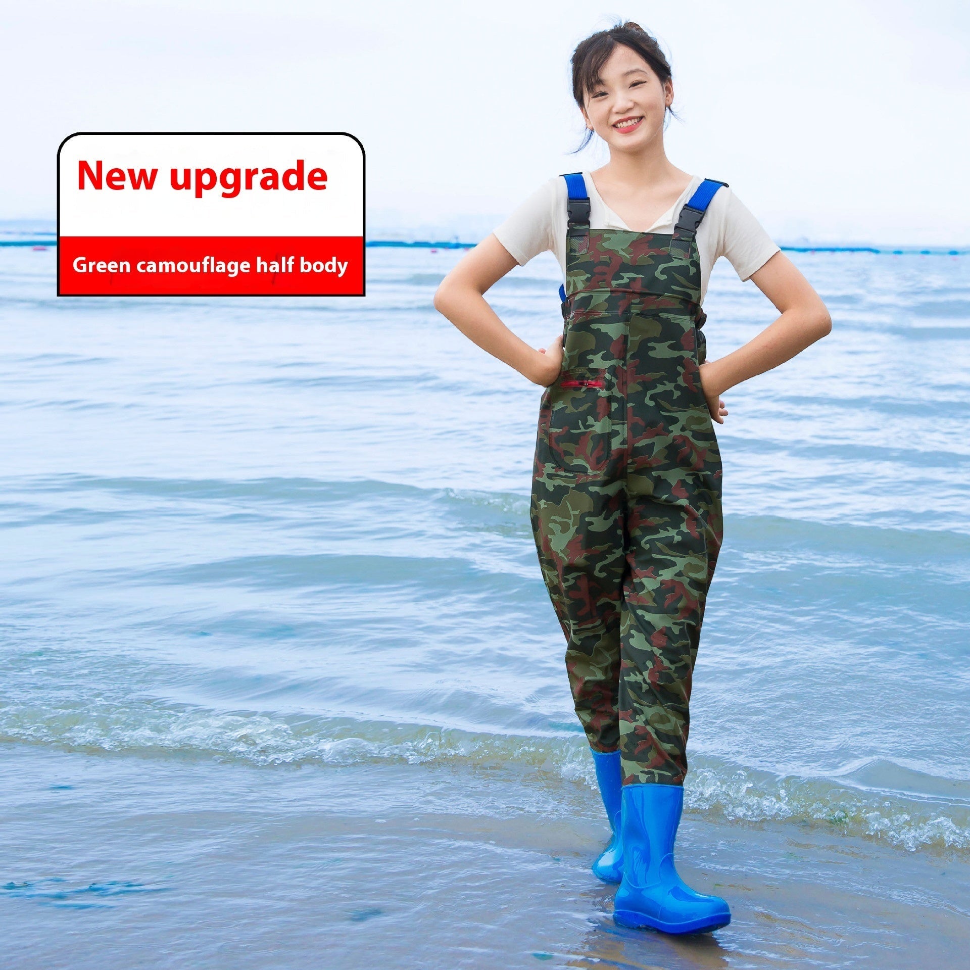 Women’s Thick Waterproof One-piece Half Body Rain Pants - Green Camouflage Half body / 36