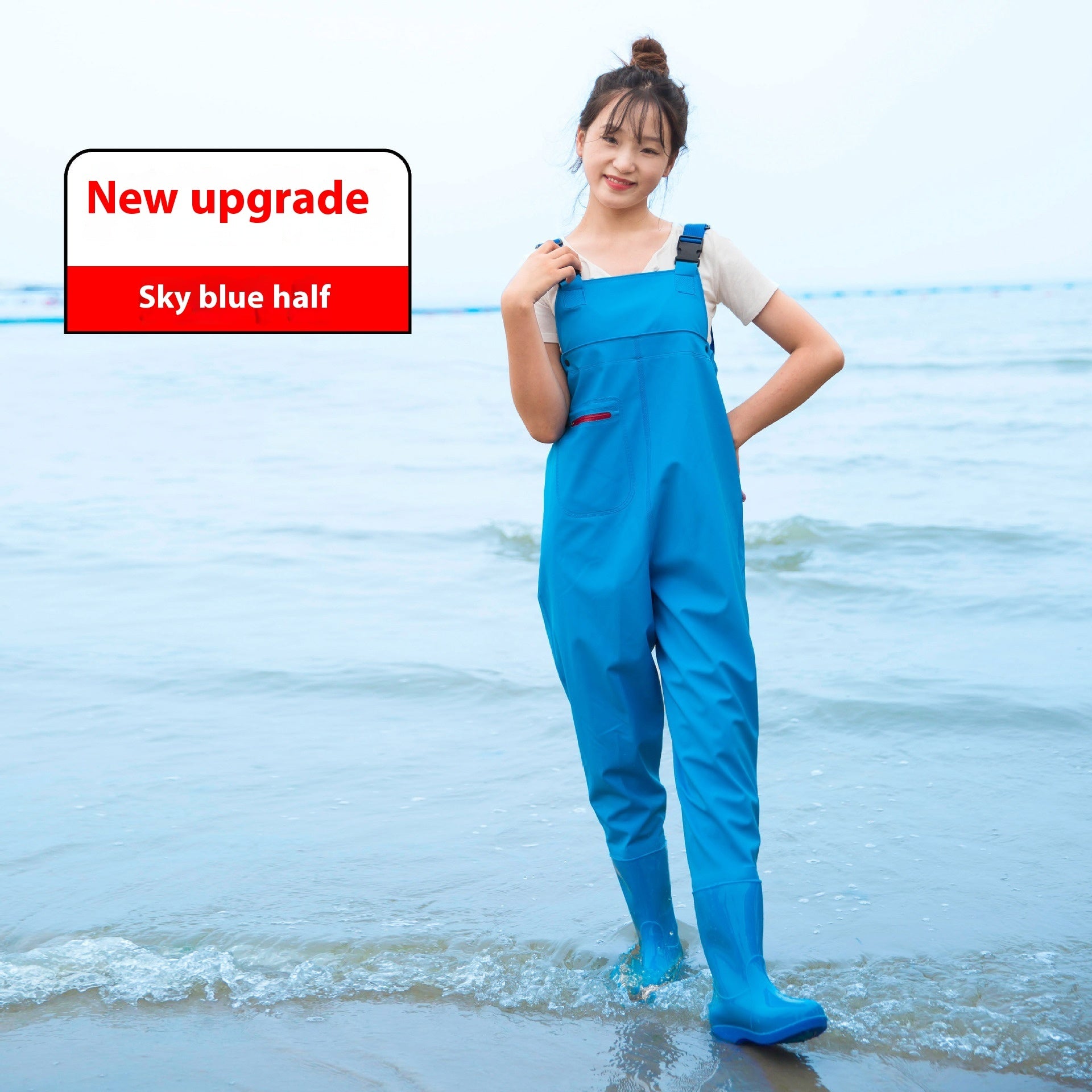 Women’s Thick Waterproof One-piece Half Body Rain Pants - Sky Blue Half body / 36