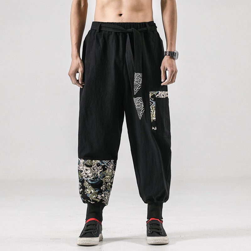 National Style 200 Jin Linen Legged Knickerbockers Men’S China Fashion Tang Casual Pants Loose Large Cotton - Black / M