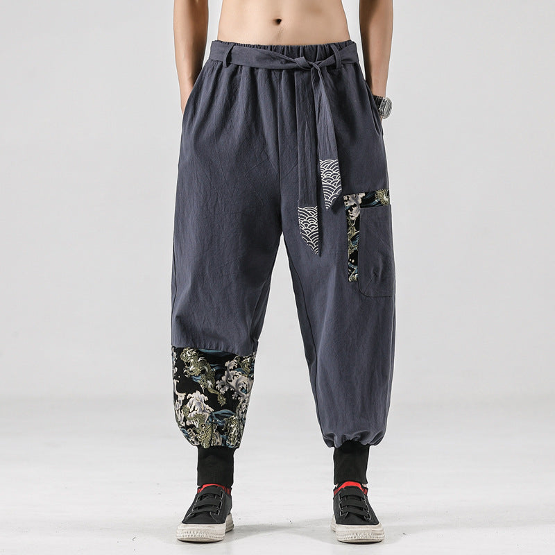 National Style 200 Jin Linen Legged Knickerbockers Men’S China Fashion Tang Casual Pants Loose Large Cotton - Dark Grey