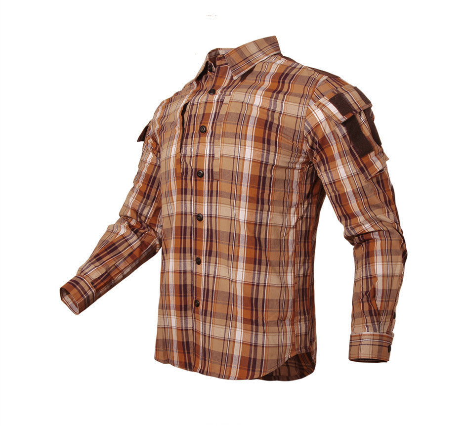 Free Man Plaid Shirt Long-sleeved Loose Plaid Shirt European And American Plaid Shirt Mid-length - Brown / XS