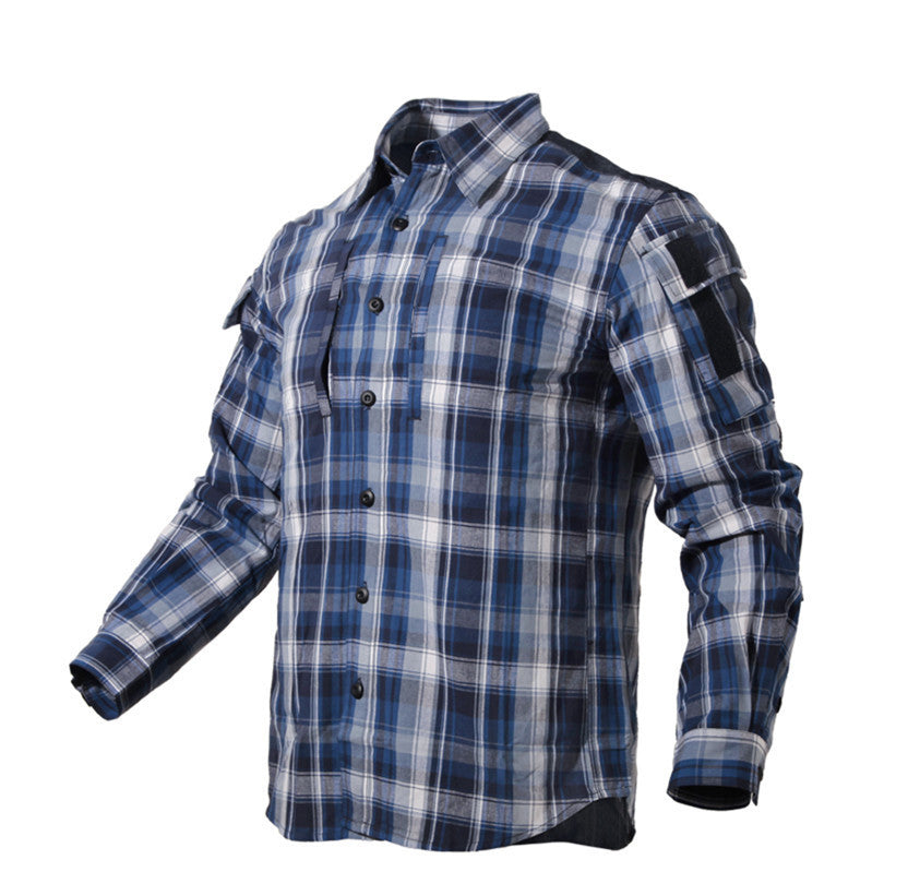 Free Man Plaid Shirt Long-sleeved Loose Plaid Shirt European And American Plaid Shirt Mid-length - Dark Blue / XS