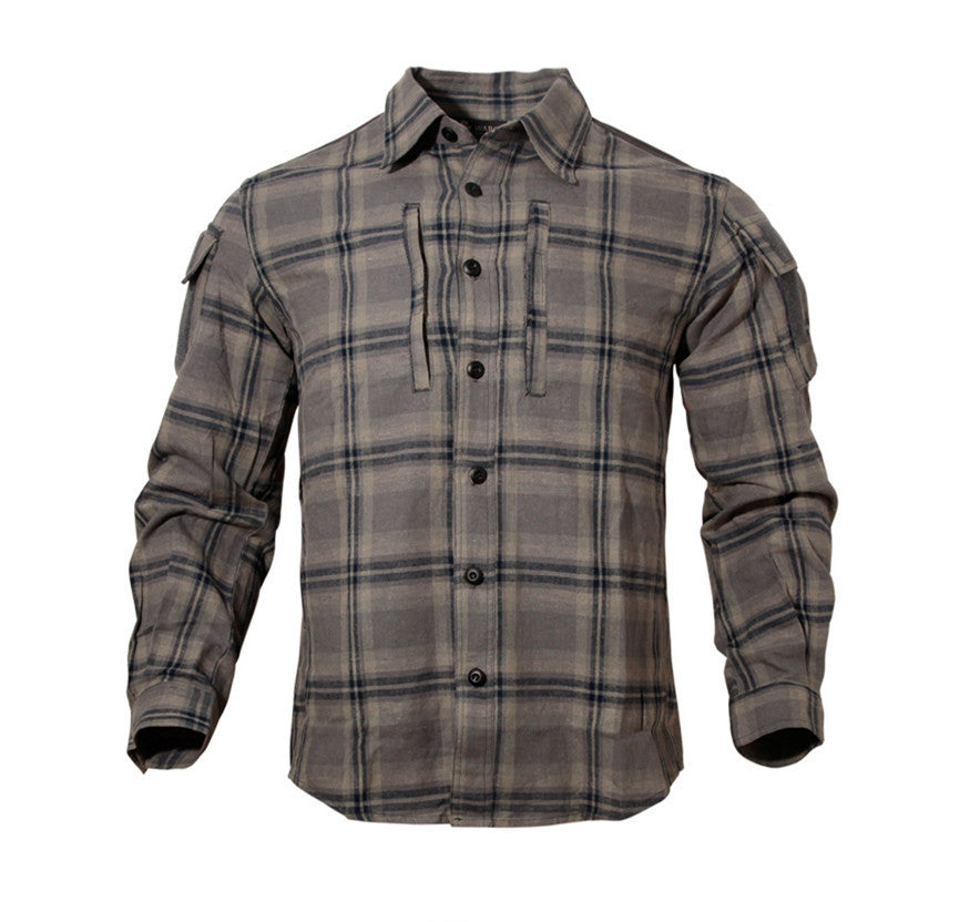Free Man Plaid Shirt Long-sleeved Loose Plaid Shirt European And American Plaid Shirt Mid-length - Grey / XS