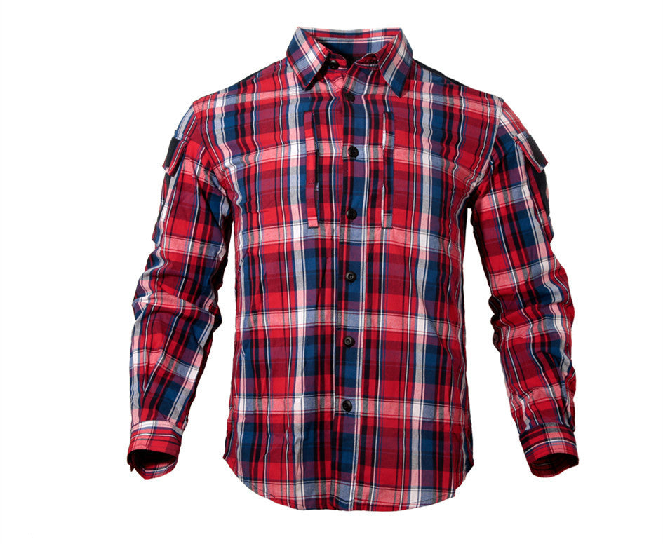 Free Man Plaid Shirt Long-sleeved Loose Plaid Shirt European And American Plaid Shirt Mid-length - Red / XS