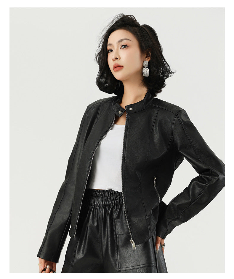 Women’s Leather Jacket Locomotive Style Leather Coat Leather Jacket