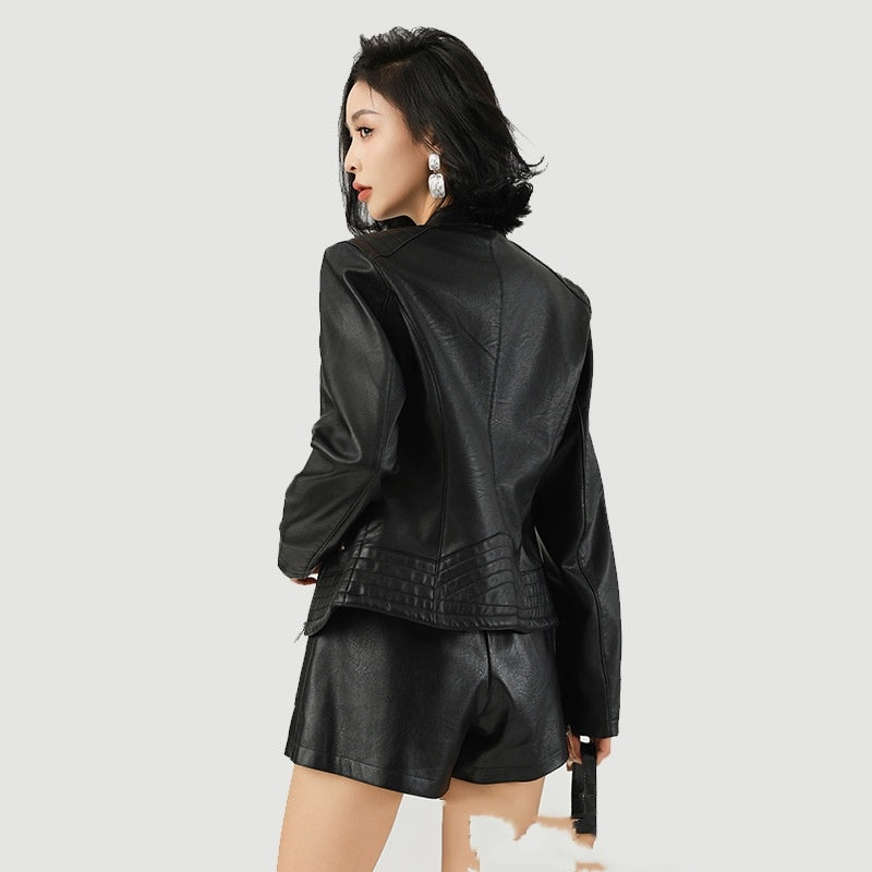 Women’s Leather Jacket Locomotive Style Leather Coat Leather Jacket