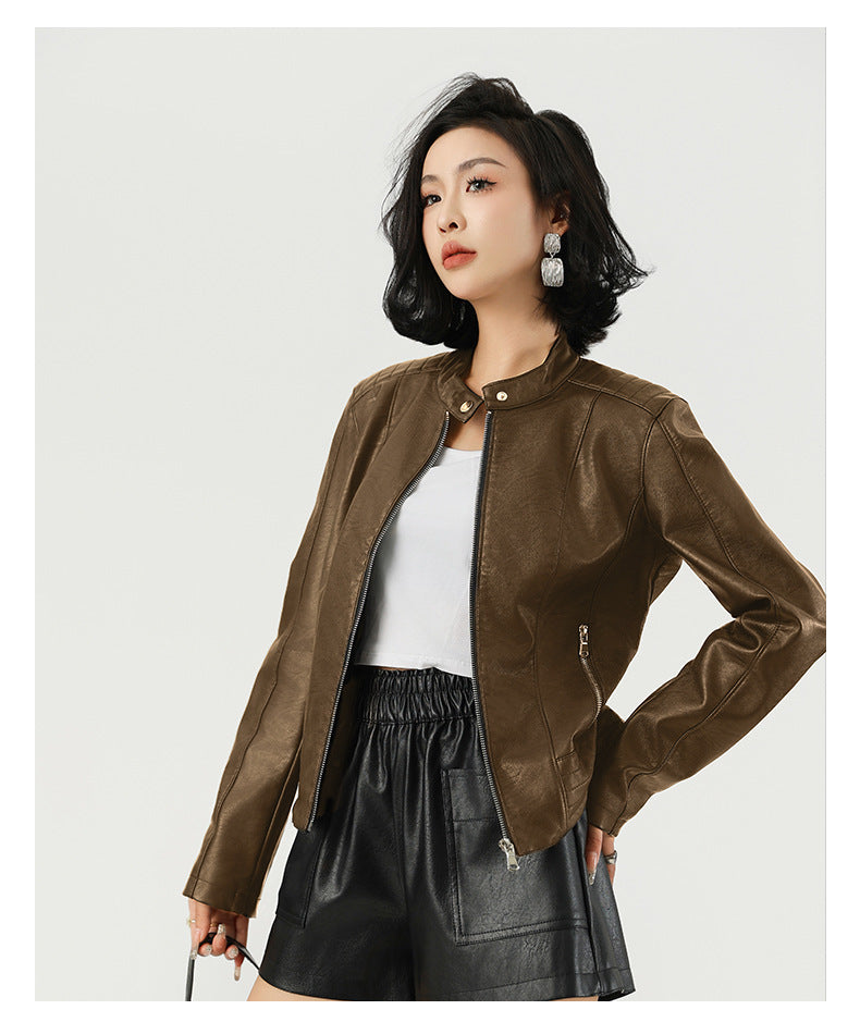 Women’s Leather Jacket Locomotive Style Leather Coat Leather Jacket