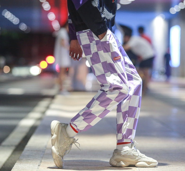 Nuthink men’s pants lattice overalls men’s tide brand loose Harajuku style multi-pocket hip-hop beam foot pants