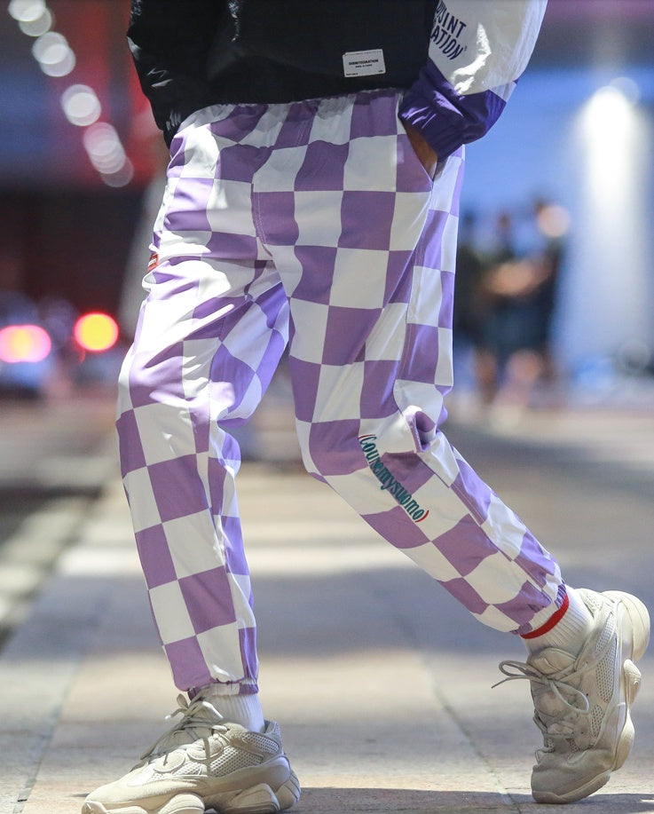 Nuthink men’s pants lattice overalls men’s tide brand loose Harajuku style multi-pocket hip-hop beam foot pants