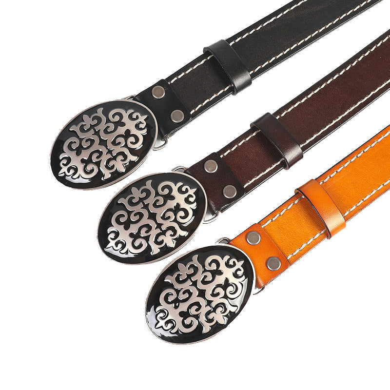 Leather Belt With Smooth Buckle For Men’s Belt