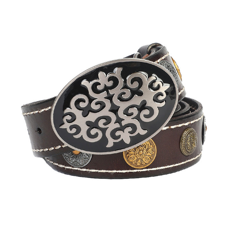 Leather Belt With Smooth Buckle For Men’s Belt - Dark Brown / 105cm
