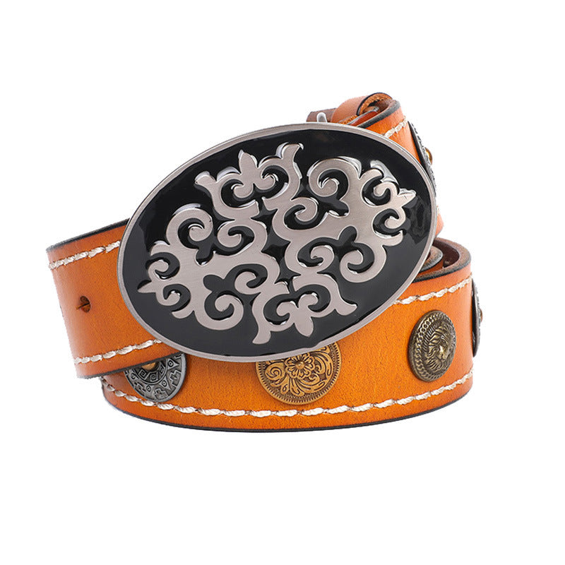 Leather Belt With Smooth Buckle For Men’s Belt - Yellow / 110cm
