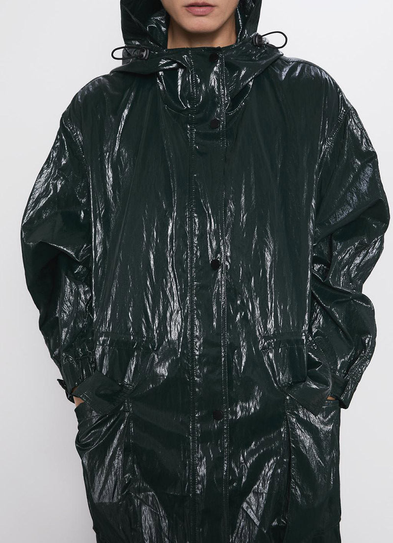 Women’s pleated shiny parka casual long trench coat