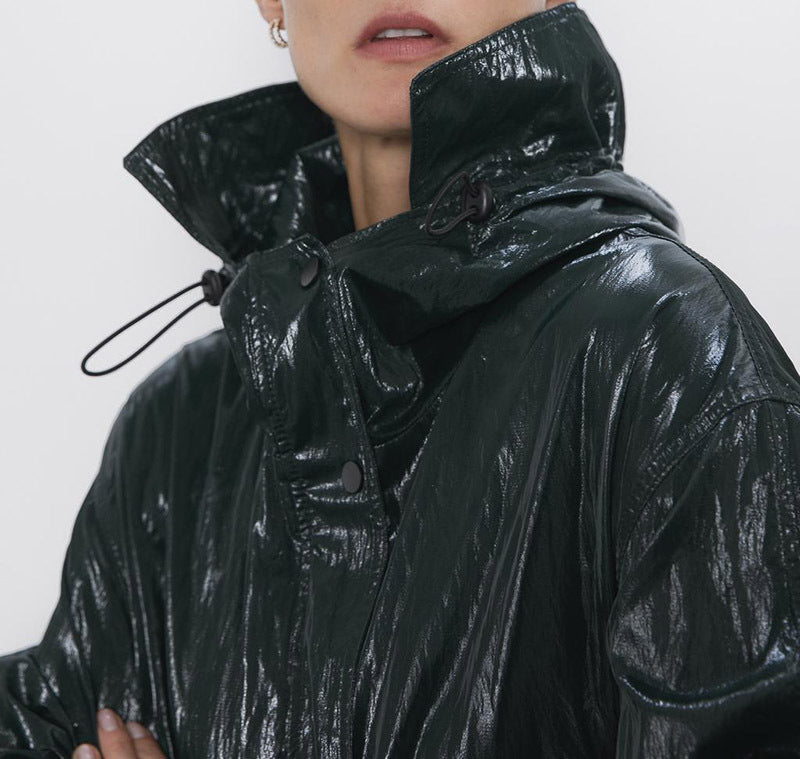 Women’s pleated shiny parka casual long trench coat