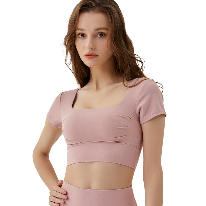 Hollow-out Beauty Back Yoga Short Sleeve Women’s Removable Chest Pad Workout Top