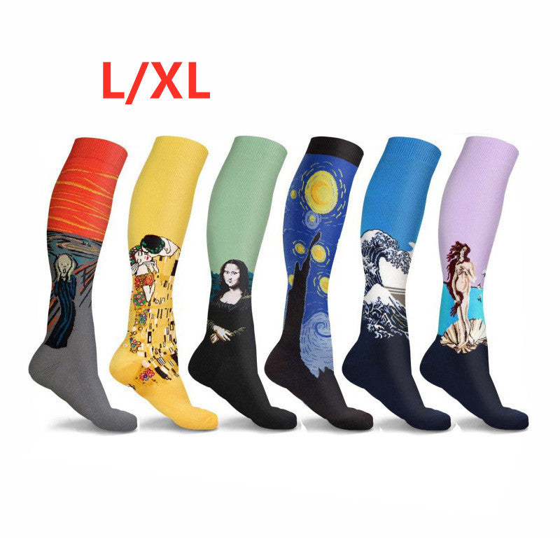 Running Compression Socks Famous Painting Pattern Socks - 6 pairs / L XL