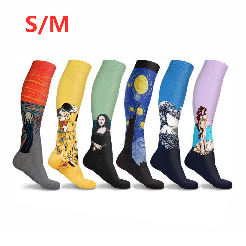 Running Compression Socks Famous Painting Pattern Socks - 6 pairs / S M