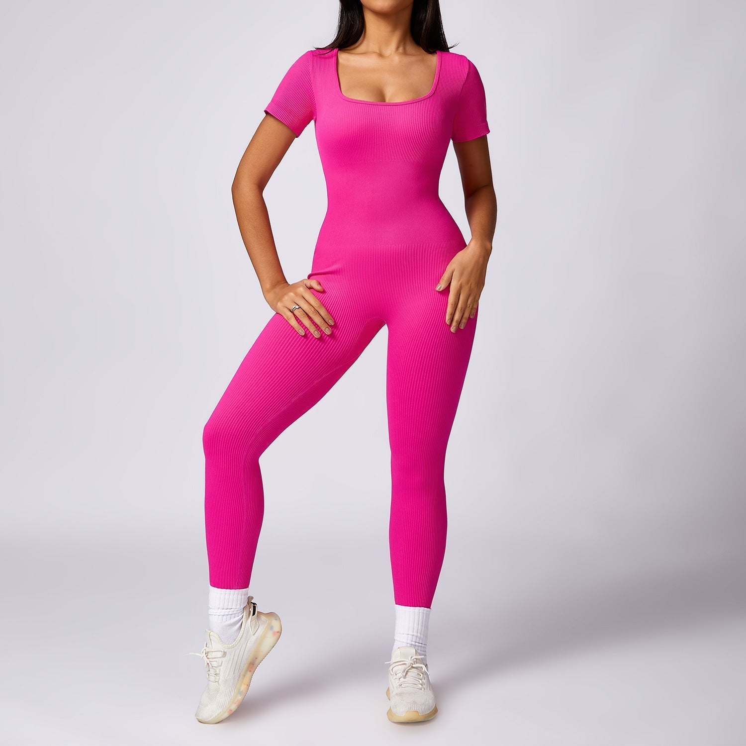 Women’s Tight Seamless Back One-piece High-strength Thread Short-sleeved Fitness Sports Jumpsuit