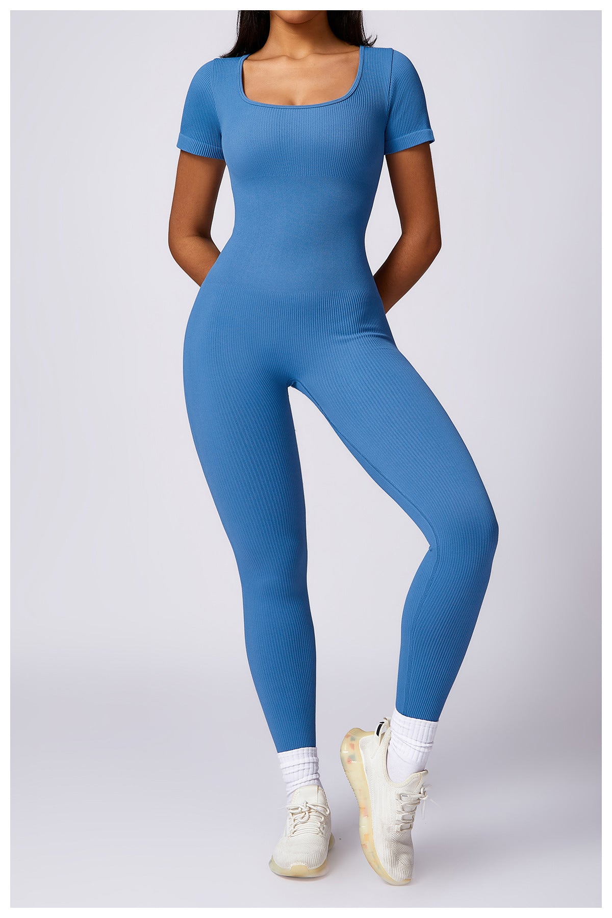 Women’s Tight Seamless Back One-piece High-strength Thread Short-sleeved Fitness Sports Jumpsuit