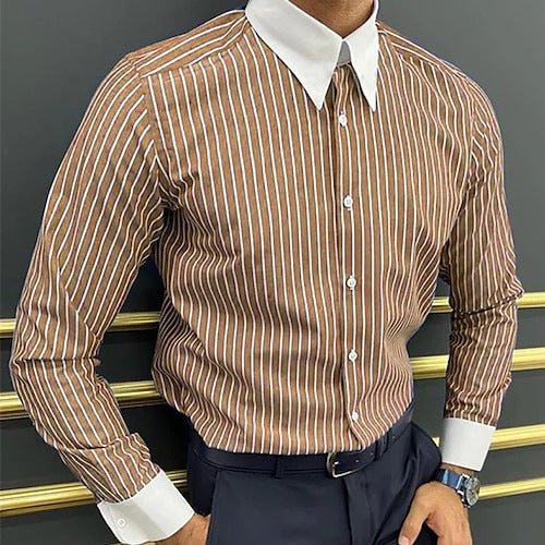 Men’s Long Sleeve Shirt Design Striped Business